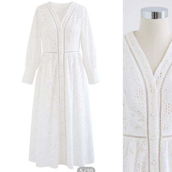 Chicwish Embroidered Eyelet Midi Dress - Picture 4 of 14